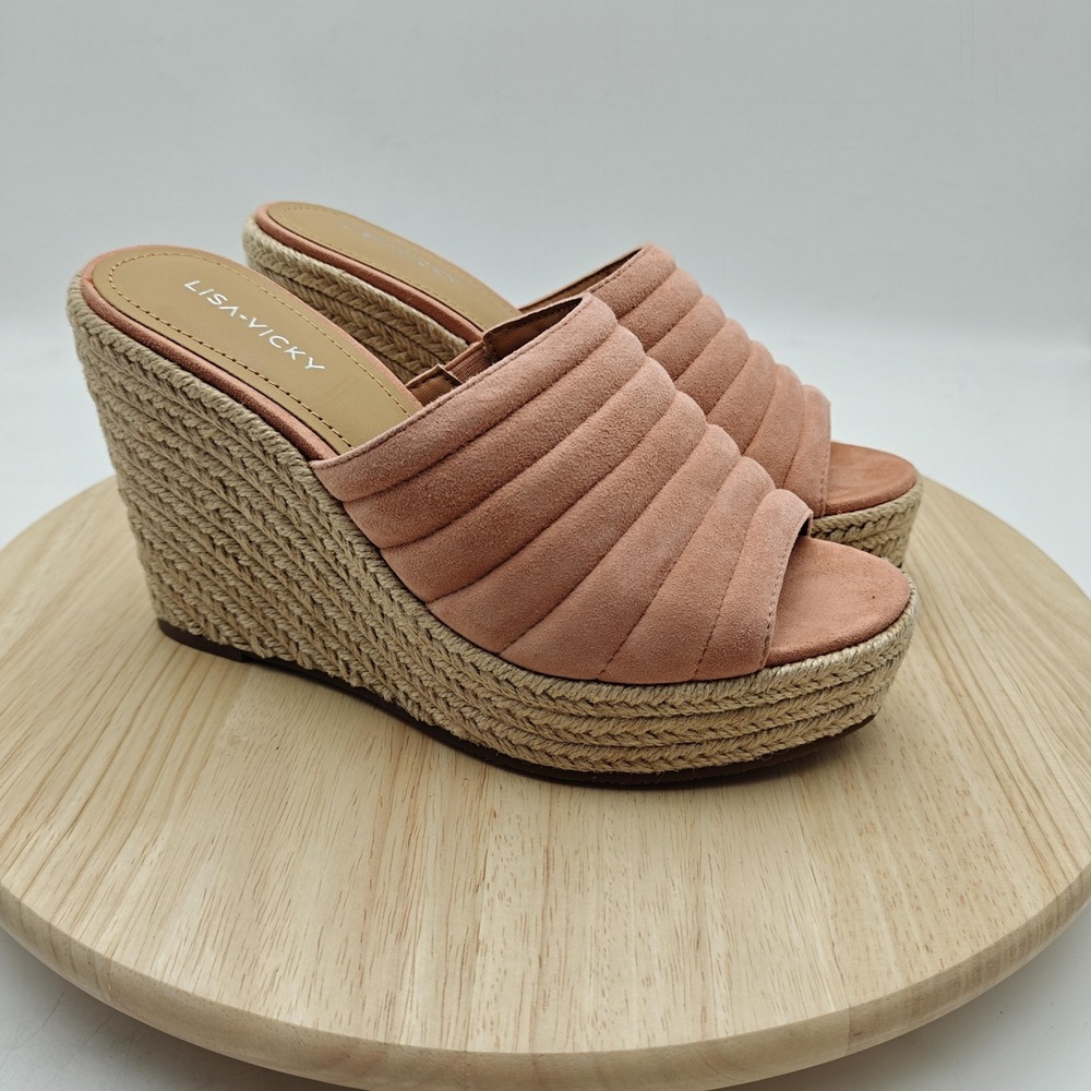 Lisa Vicky Shoes Womens Size 8 Pink Espadrille Wedge Slide Sandals Comfort New